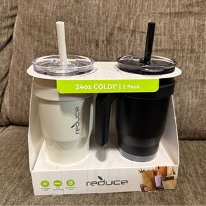 Reduce 24 oz Cold 1 Tumbler with 3 In 1 Lid and Straw 2 Black and White set of 2